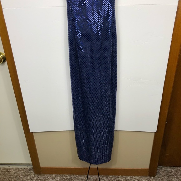 Vintage Blue Sequin Maxi Dress Sz 3 - Picture 5 of 11
